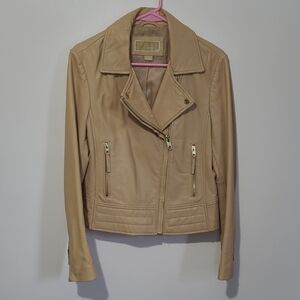 MICHAEL Michael Kors Tan Leather Jacket with Gold Accents